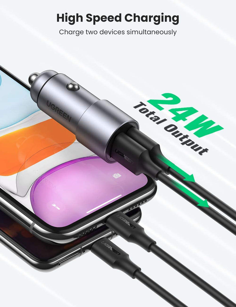 [Australia - AusPower] - UGREEN Car Charger 24W 4.8A Dual USB All Metal Car Adapter Compatible with iPhone SE 11 Pro Max XS XR X 8 iPad Pro Air Mini Samsung S10 S9 S8 Note 5 4 LG OnePlus Pixel and More 