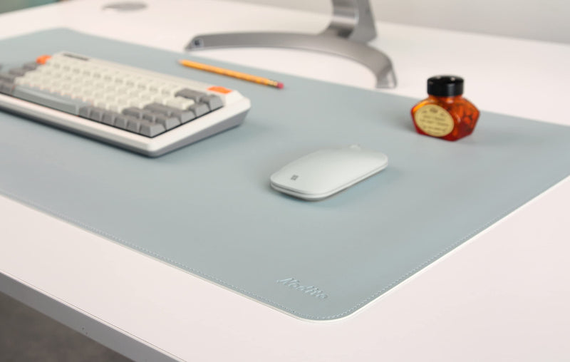 [Australia - AusPower] - DeskPaw Dual-Sided Leather Desk Pad,Blotter for Laptop Computer,Mouse Pad,Writing,Drawing,Arts and Craft Mat (Blue/Silver, 17"x35”) 17"x35” Blue/Silver 