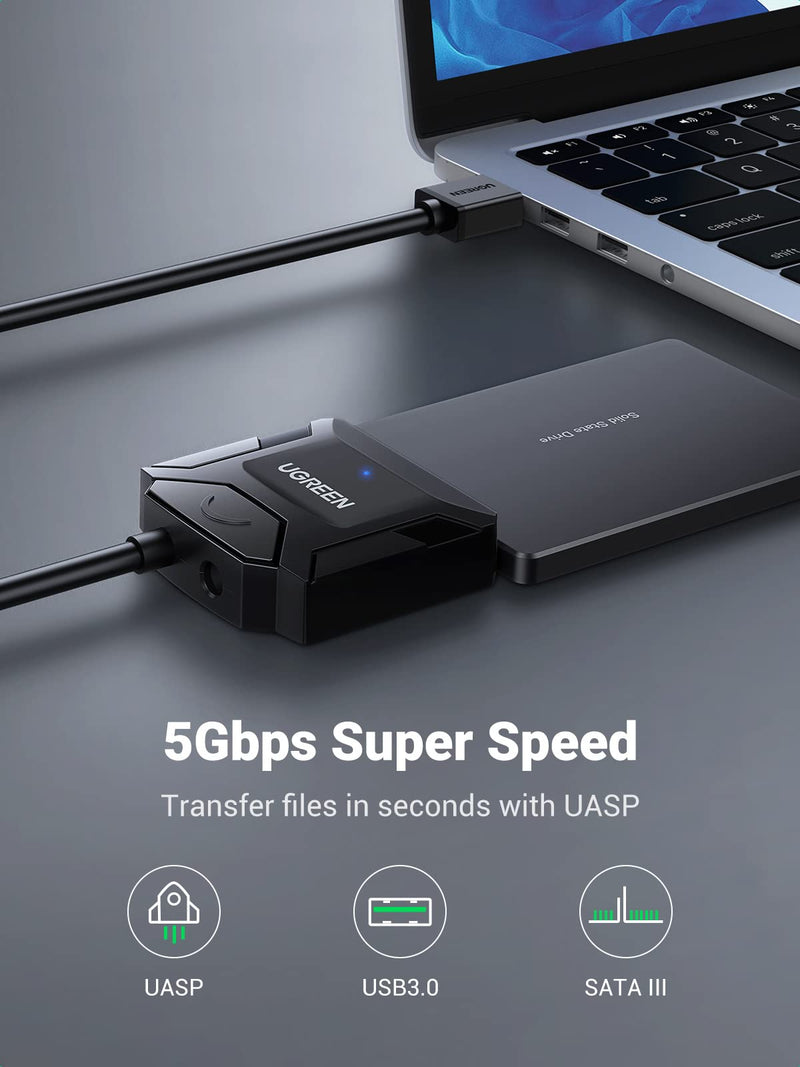 [Australia - AusPower] - UGREEN SATA to USB 3.0 Adapter Cable for 3.5 2.5 Inch SSD HDD SATA III Hard Drive Disk Converter Support UASP Compatible with Samsung Seagate WD Hitachi Toshiba with 12V Power Adapter 
