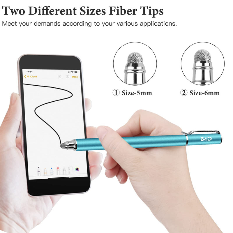 [Australia - AusPower] - Bargains Depot New 5mm High-Sensivity Fiber Tip Capacitive Stylus Dual-tip Universal Touchscreen Pen for All Tablets & Cell Phones with 8 Extra Replaceable Fiber Tips (4 Pcs, Black/Aqua/Silver/Yellow) 