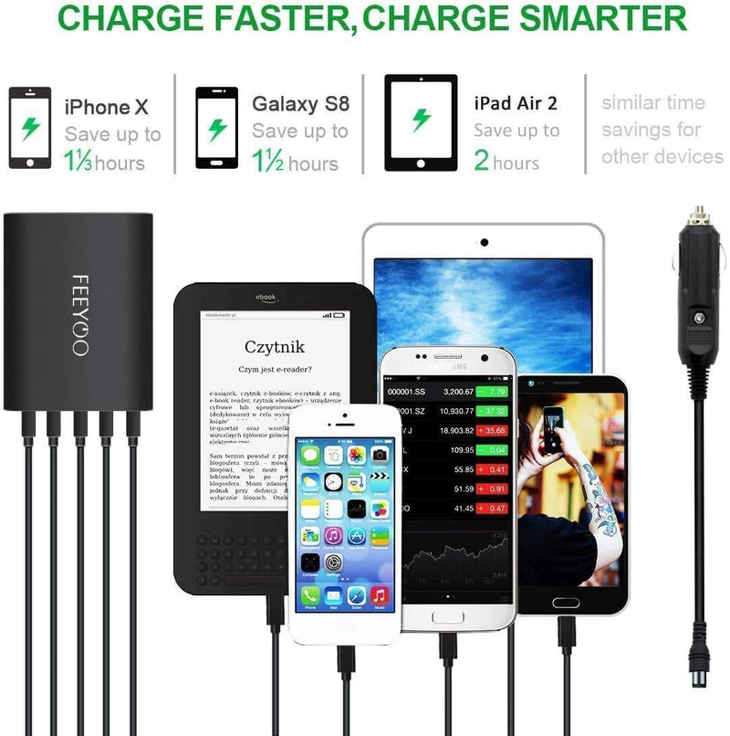 [Australia - AusPower] - USB Car Charger for Smartphone,FEEYOO 45W 5-Ports Quick Charge USB Car Charger Adapter,12V-24V Multi Ports USB Auto Splitter Fast Charging for iPhone & Android,Samsung Galaxy S10 S9 Plus 