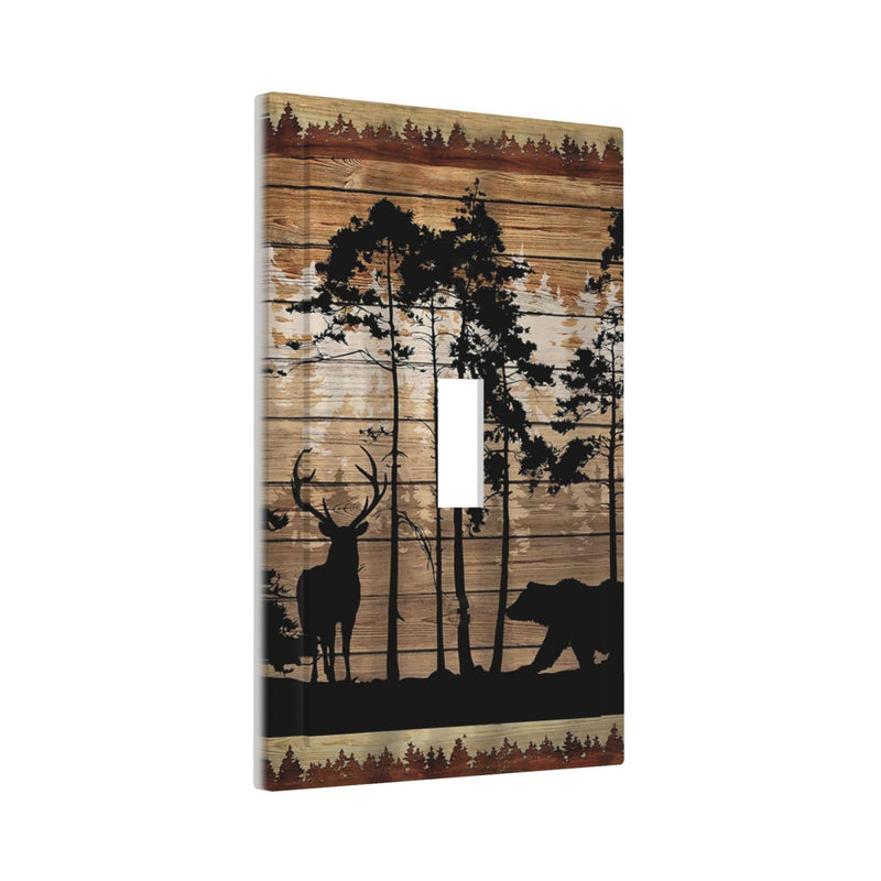 [Australia - AusPower] - Rustic Mountain Forest Cabin Antler Bear Deer Elk Silhouettes Hunting Country Animal 1 Gang Electrical Single Toggle Device Switch Wall Plate Jumbo Size Decorative Outlet Light Switch Face Plate Cover 1 Gang Toggle Hunting Forest Deer Bear 