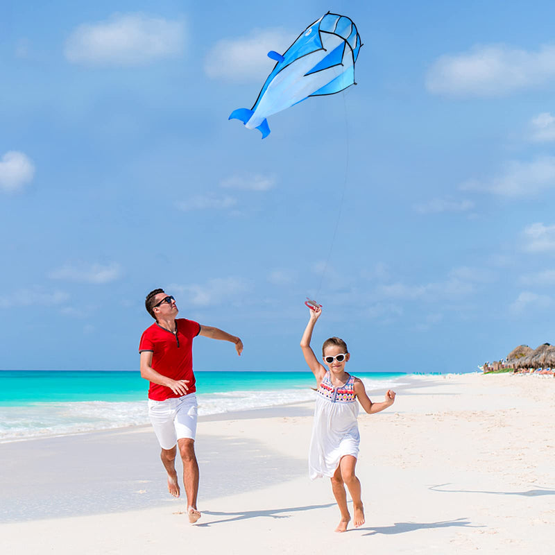 [Australia - AusPower] - Large Blue Dolphin Kite, Frameless Soft Parafoil Giant 3D Kite IMAGE Breeze Beach Kites for Outdoor, Beach 