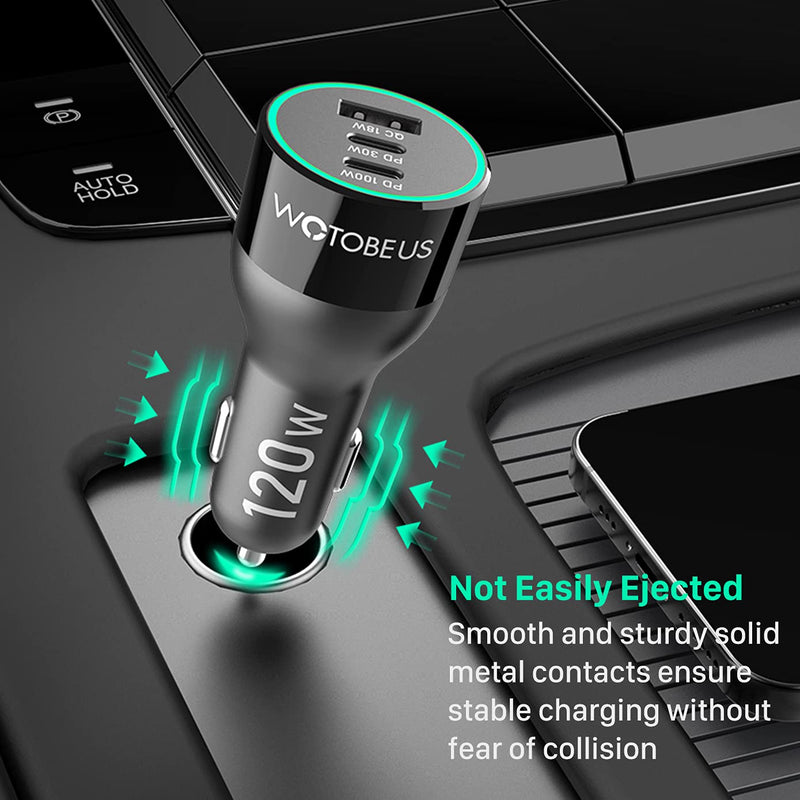 [Australia - AusPower] - USB C Car Charger Adapter 120W, WOTOBEUS 100W Type C PD 30W PPS 45W Super Fast Charging QC 18W LED Cigarette Lighter for iPhone 13 12 11 Pro Max Samsung 5G S21Ultra Note20 10Plus iPad MacBook Laptop 