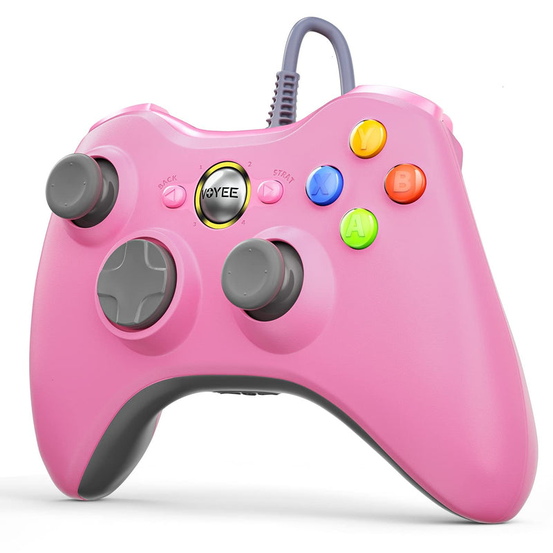 [Australia - AusPower] - VOYEE PC Controller, Wired Controller Compatible with Microsoft Xbox 360 & Slim/PC Windows 10/8/7, with Upgraded Joystick, Double Shock | Enhanced (White) Pink 