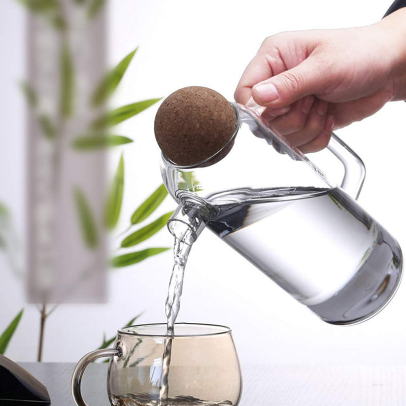 [Australia - AusPower] - DOITOOL Glass Pitcher Bottle with Cork Ball Lid Glass Tea Pot Beverage Water Carafe Glass Tea Kettle Iced Tea Pitcher for Home Use (800ml) 20X14X14CM 