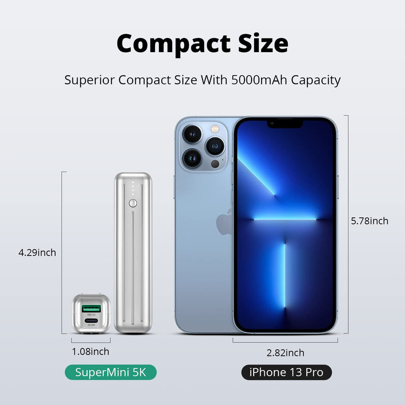 [Australia - AusPower] - Zendure Power Bank 5000Mah Portable Charger 20W PD Quick Charge 2 Device Simultaneously Ultra Compact External Battery Pack for iPhone Tablets Game Consoles Readers & More Silver-5K Mini 