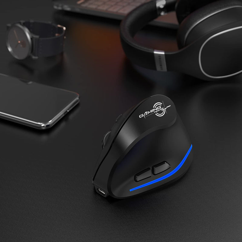 [Australia - AusPower] - ECHTPower Rechargeable Ergonomic Mouse, 2.4G Wireless Vertical Mouse-Reduce Wrist Pain, 3 Adjustable DPI 2400/1600/1000, 6 Button, LED Wireless Mouse for Laptop, Computer, Desktop, Windows, Mac OS 