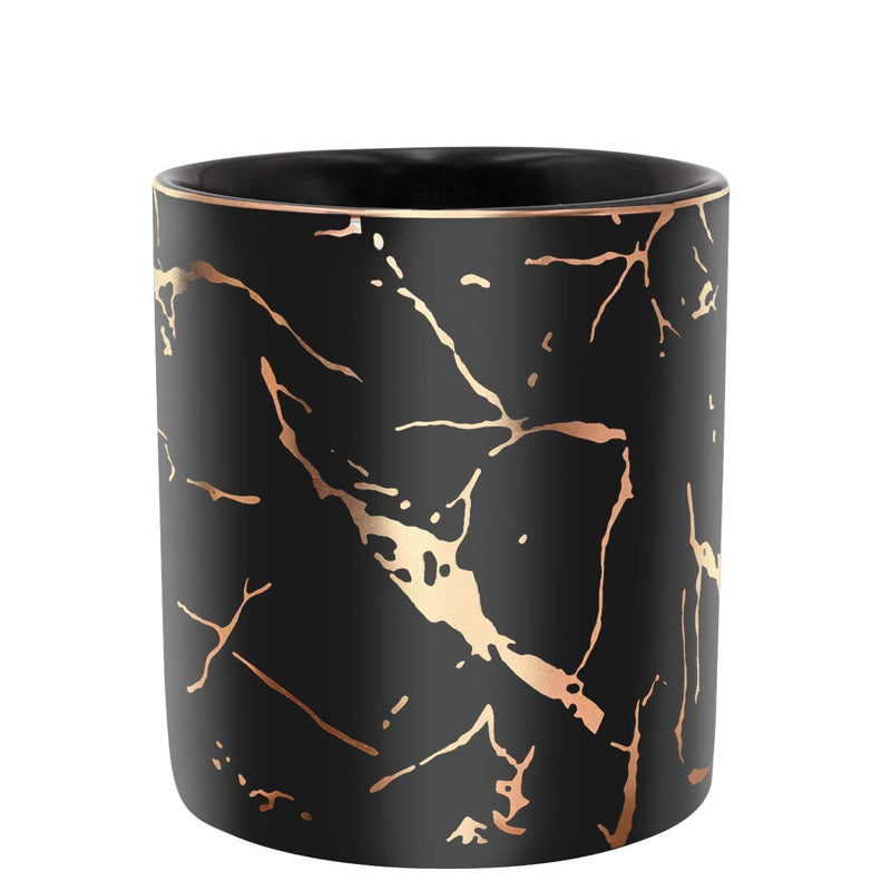 [Australia - AusPower] - Pencil Cup, Pen Holder for Desk, Pen Pencil Stand Holder for Desk, WAVEYU Office Desk Organizer for Girls Women Kids Ceramic Glitter Marble Makeup Brush Holder, Black (Upgrade Style) Black Marble 
