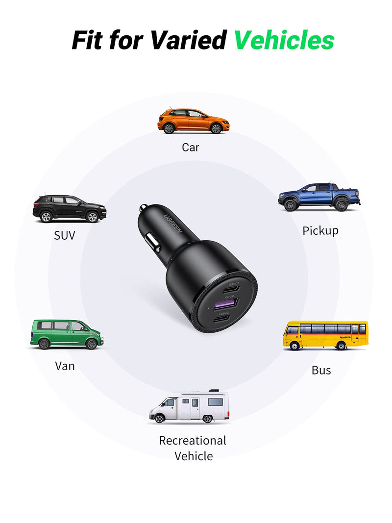 [Australia - AusPower] - UGREEN USB C Car Charger Fast Charging 69W - Type C Car Phone Charger PD 60W/20W, Car Charger Adapter SCP 22.5W QC 18W Comaptible with iPhone 13/12/11/iPad/MackBook, Pixel 5/4a, Galaxy S21/S20 