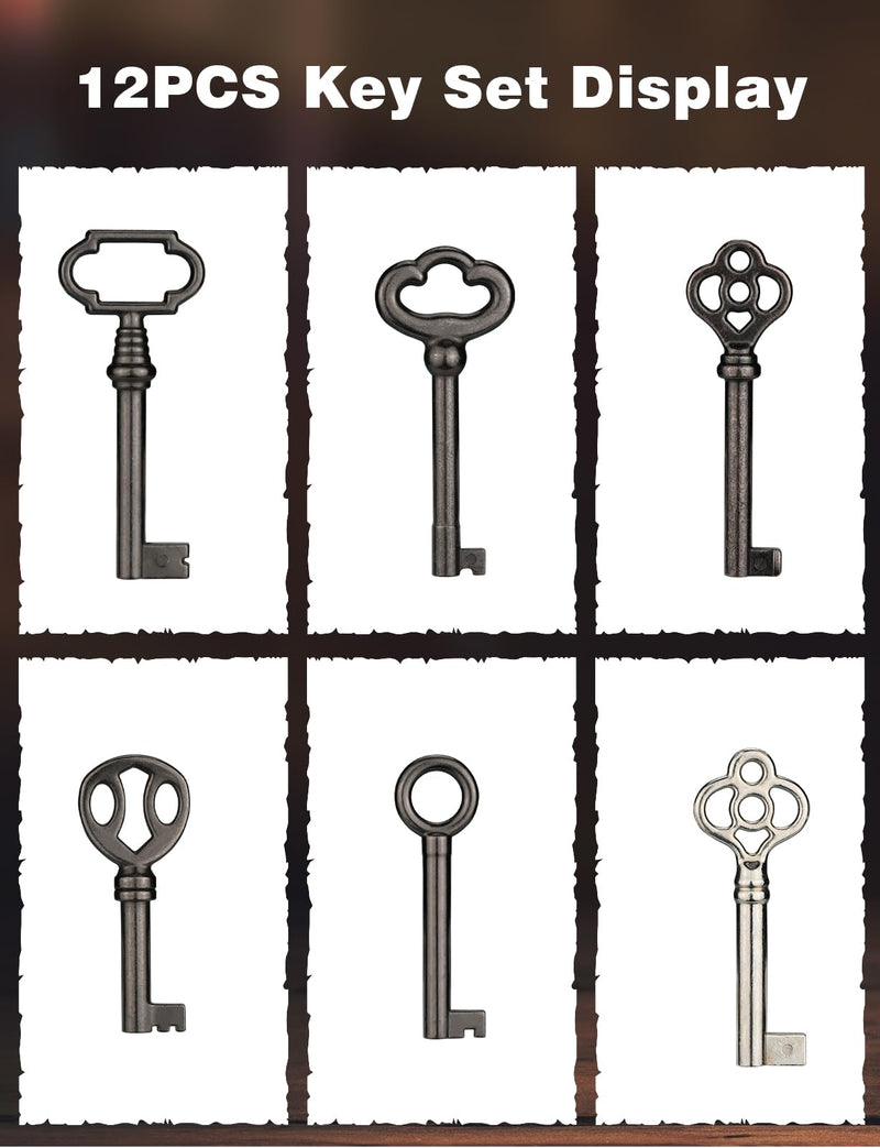 [Australia - AusPower] - Skeleton Key Set, 12-Key Universal Replacement Skeleton Keys Kit for Antique Dresse, Chinese Cabinet, Antique Furniture and Old Style Cabinets or Doors 