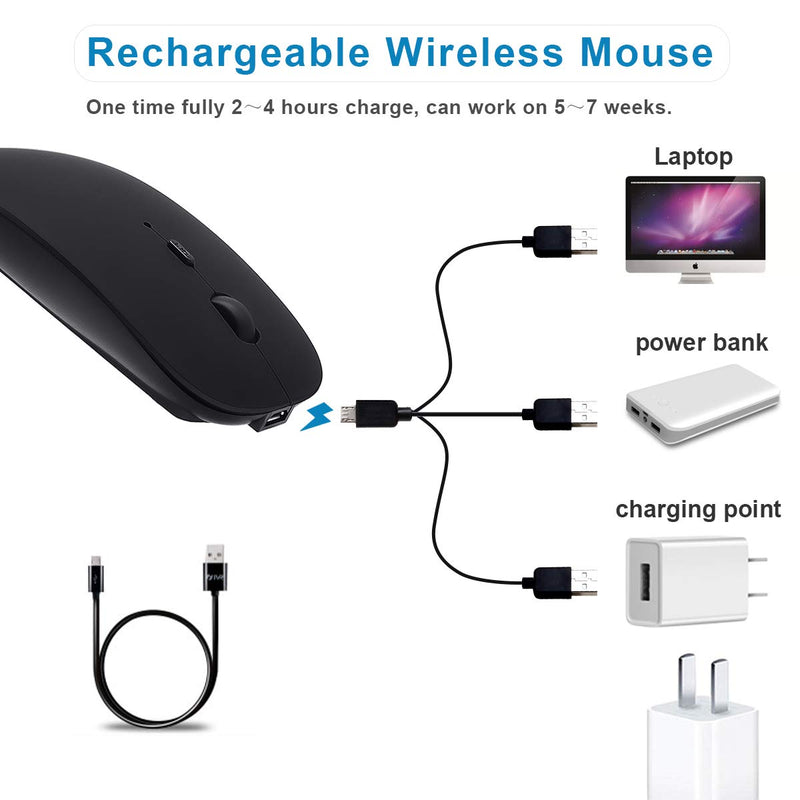 [Australia - AusPower] - Bluetooth Mouse for Mac/Laptop/iPad/iPhone/Android PC,Rechargable Quiet Slim Wireless Mice Compatible with OS/Windows/Linux/Tablet/MacBook Pro/MacBook Air,Black 