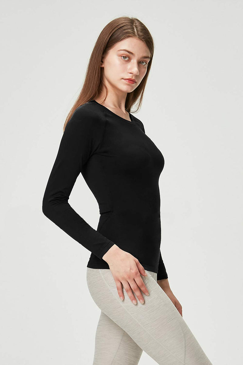 [Australia - AusPower] - DEVOPS Women's 2 Pack Thermal Long Sleeve Shirts Compression Baselayer Tops X-Small Black / Black 