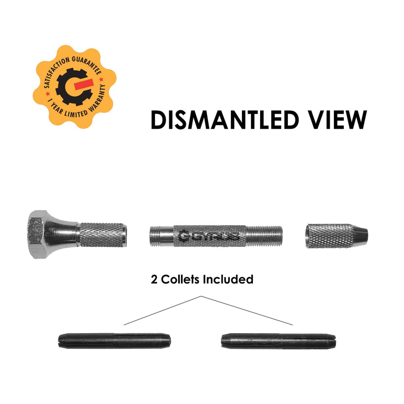 [Australia - AusPower] - Gyros Professional Swivel Head Pin Vise Hand Drill with Anti-Slip Nickel Plated Steel Body, and Two Reversible Collets for Precision Drilling, Size Range of 0" (0mm) to 1/8" (3.175mm) (97-01818) 