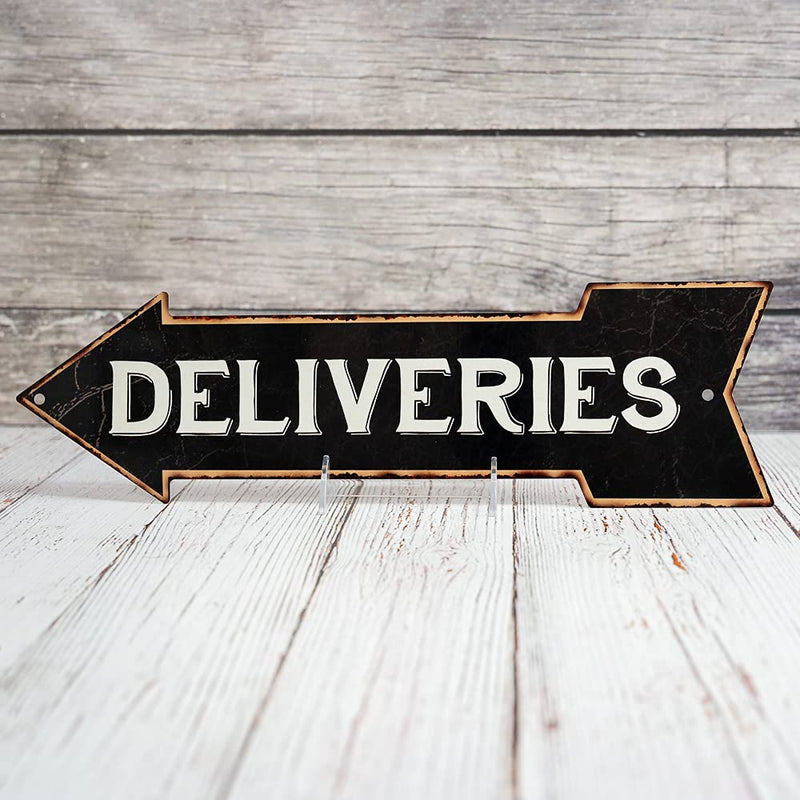 [Australia - AusPower] - Delivery Sign Left Arrow Vintage Package Deliveries Signs Drop Off Deliver Parcel Here Business Packages Plaque 5x17 Metal 205170004019 