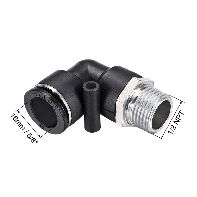 [Australia - AusPower] - uxcell Push to Connect Tube Fitting Male Elbow 16mm Tube OD X 1/2NPT Thread Pneumatic Air Push Fit Lock Fitting 