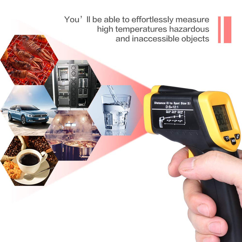 [Australia - AusPower] - Non-Contact Digital Laser Infrared Thermometer Meat Thermometer Temperature Gun -58℉~ 932℉ (-50℃ ~ 500℃) Temperature Probe for Cooking/Air/Refrigerator Yellow 