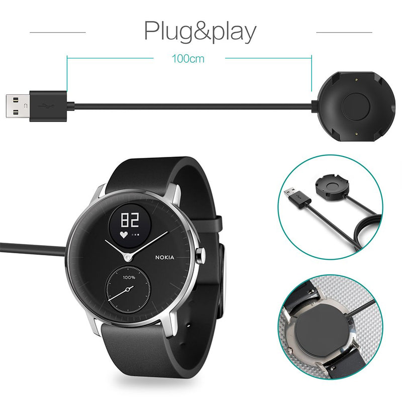 [Australia - AusPower] - TUSITA Charger Compatible with Withings Hybrid, Nokia Steel HR Smartwatch - USB Charging Cable 100cm - Fitness Tracker Accessories 