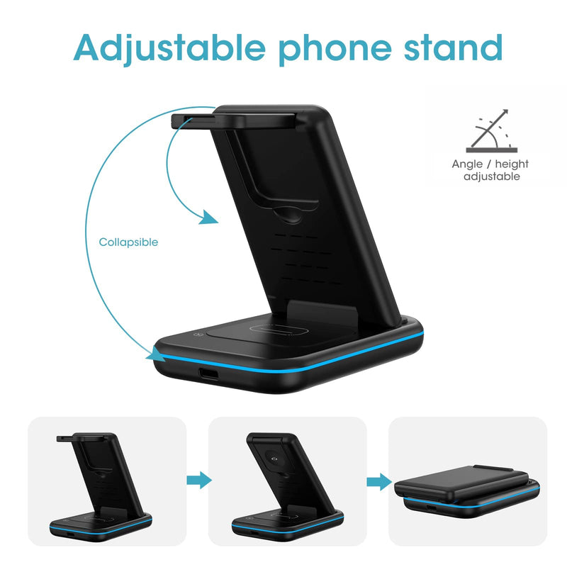 [Australia - AusPower] - Wireless Charger for Multiple Apple Devices, 3 in 1 Charging Station Dock for Apple iPhone 13 pro max/se/12/11/X/XS/XR/8, Charging Stand for Apple Watch 7/6/5/4/3/2/SE Black 