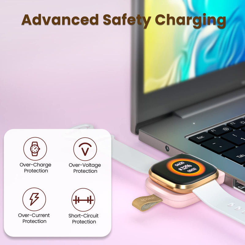 [Australia - AusPower] - LVFAN Charger for Fitbit Sense & Fitbit Versa 3, Portable Cordless Magnetic USB Charger Dock - Travel Charger Replacement for Fitbit Sense/Fitbit Versa 3 Smartwatch - 2 Pack (Pink) Pink 