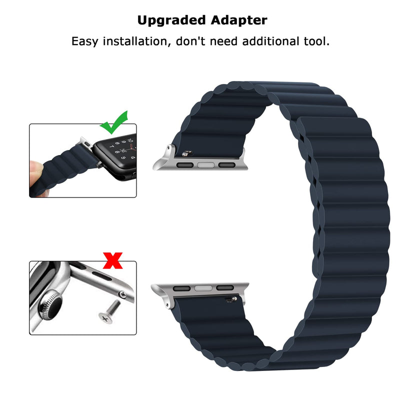 [Australia - AusPower] - Tasikar Silicone Magnetic Bands Compatible with Apple Watch Band 45mm 44mm 42mm 41mm 40mm 38mm, Adjustable Strap with Strong Magnetic Closure Compatible for iWatch SE Series 7 6 5 4 3 2 1 42mm/44mm/45mm Navy Blue 