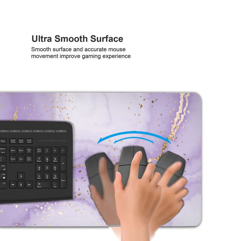 [Australia - AusPower] - Purple Gold Marble Mouse Pad Gaming XL Large Mousepad Pretty Desk Mat for Women and Girls Long Extended Big Keyboard Pads Table Accessories for Gaming and Office 31.5 X 11.8 Inch Purple Gold Splatter One Size 