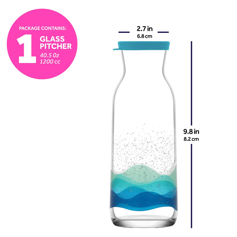 [Australia - AusPower] - LAV Glass Water Pitcher 40 oz - Clear Glass Carafe With Lid - Glass Pitcher - For Water, Iced Tea and Homemade Beverages - Mothers Day Gifts, Made in Europe (Blue) Blue 
