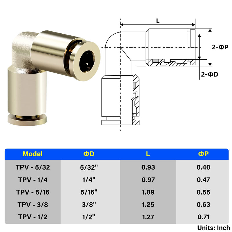 [Australia - AusPower] - TAILONZ PNEUMATIC 1/4 OD Elbow Nickel-Plated Brass Plastic Push to Connect Fittings Tube Connect Push Fit Fittings Tube Fittings Push Lock PV-1/4（Pack of 5） 1/4"OD 