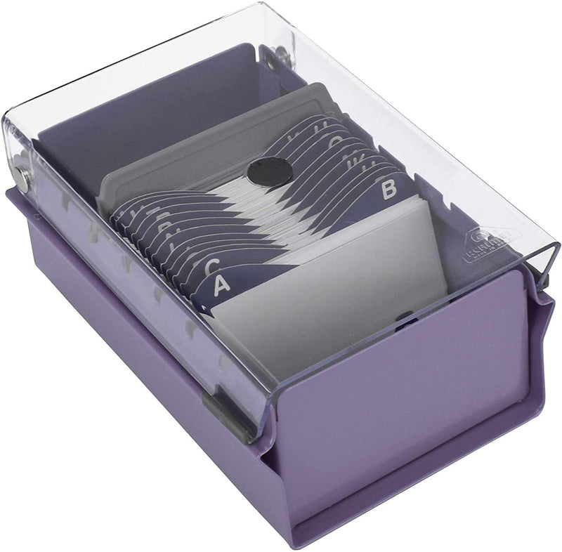 [Australia - AusPower] - Acrimet Index Business Card Size File Holder Organizer Metal Base Heavy Duty (AZ Index Cards and Divider Included) (Purple Color with Clear Crystal Plastic Lid Cover) 
