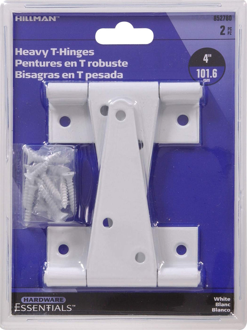 [Australia - AusPower] - Hillman Hardware Essentials 852780 Heavy Duty T-Hinges White 4" - 2 Pack 