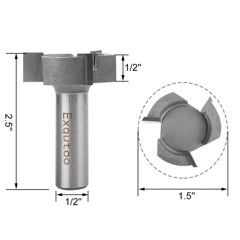 [Australia - AusPower] - Exqutoo 1/2" Shank 1-1/2 inch Cutting Diameter, 1/2 Height T Shape CNC Spoilboard Surfacing Router Bits, Wood Milling Cutter Planing Tool for Woodworking Tool 