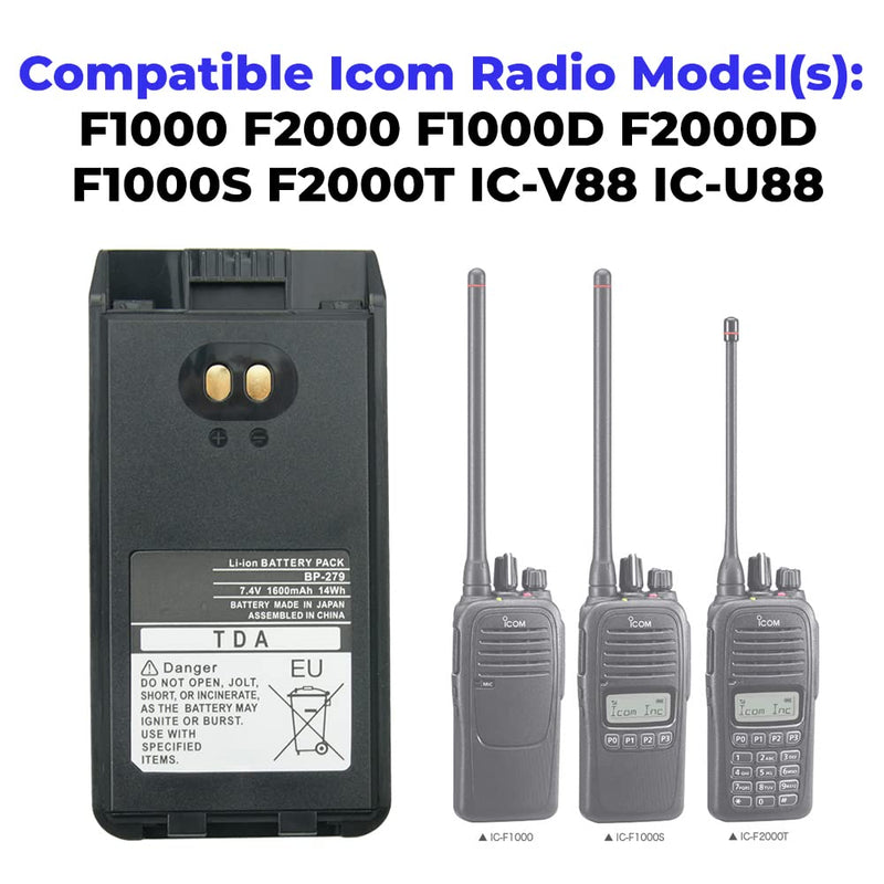 [Australia - AusPower] - ICOM BP-279 / BP-280LI Radio Battery for ICOM F1000 F2000 F1000D F2000D F1000S F2000T Replacement Two Way Radio Battery with Blet Clip 