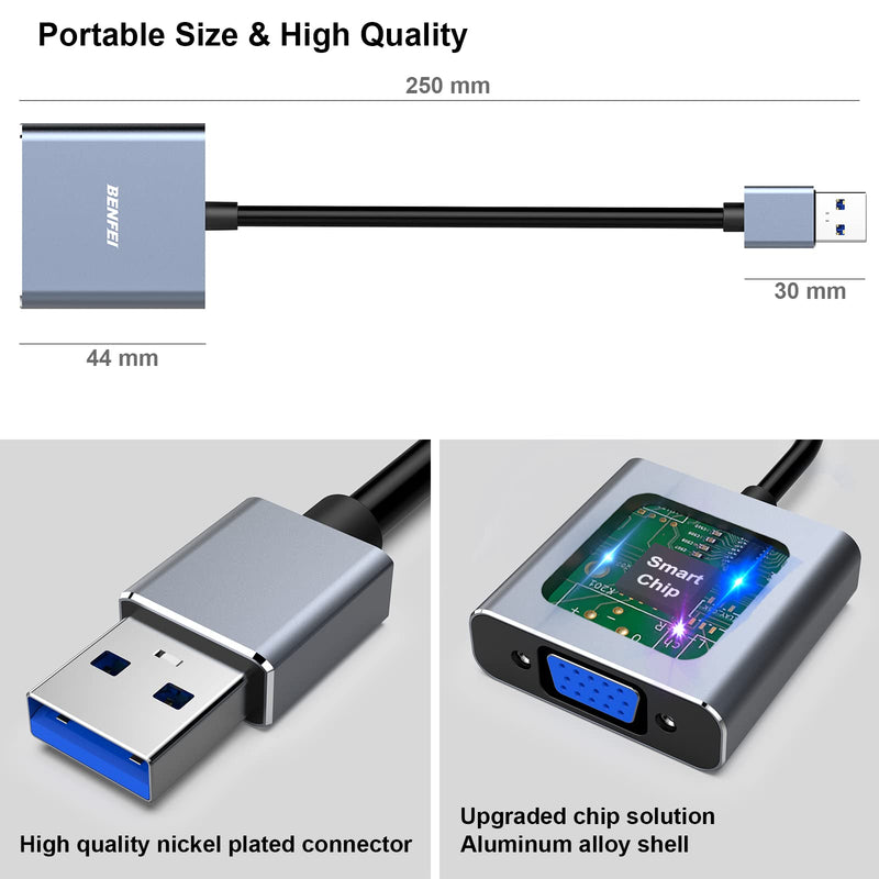 [Australia - AusPower] - BENFEI USB 3.0 to VGA Adapter, USB 3.0 to VGA Male to Female Adapter 