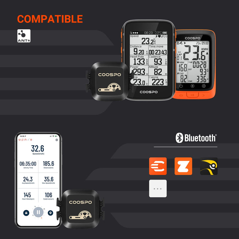 [Australia - AusPower] - CooSpo Cadence and Speed Sensor, Bluetooth ANT+ Cycling Cadence Sensor Bike Speed Sensor, Wireless RPM Bicycle Cadence Sensor for Bike Computer/Rouvy/Zwift/Openrider/Peloton/Wahoo/CooSporide 