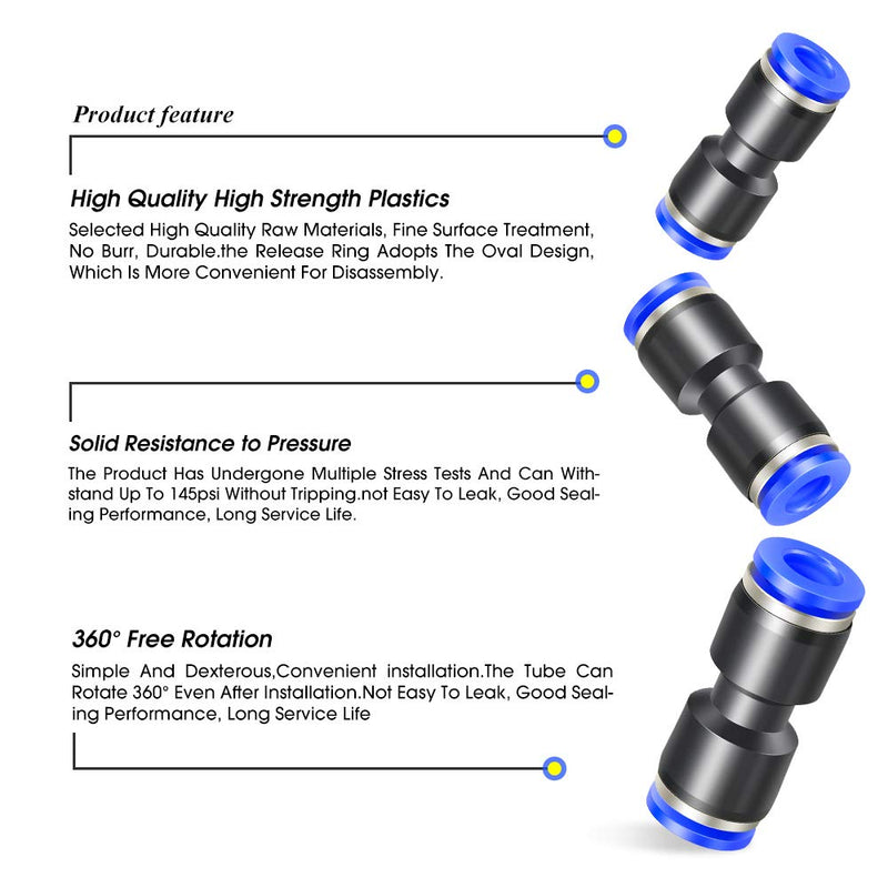 [Australia - AusPower] - TAILONZ PNEUMATIC 30 pcs Straight Push Connectors Plastic Quick Release Connectors Air Line Fittings for 1/4 5/16 3/8 Tube (2 Way) 1/4"/5/16"/3/8"OD 