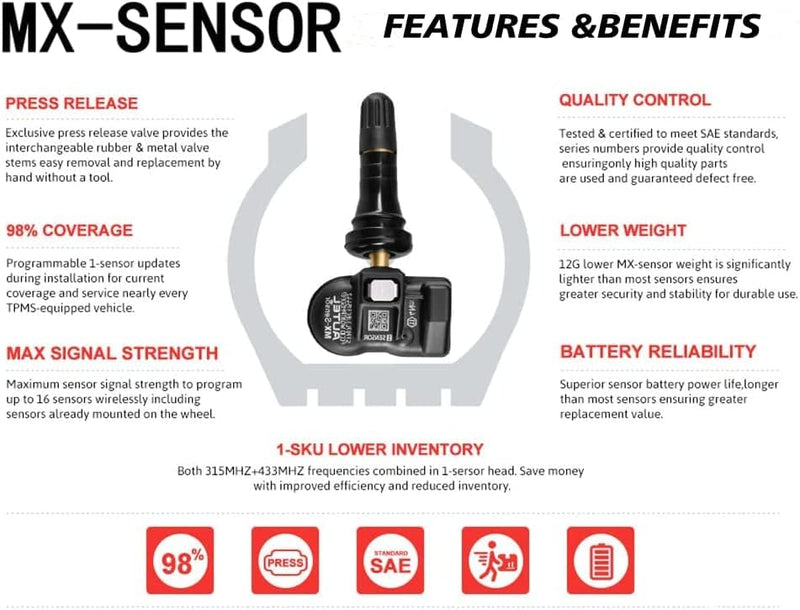 [Australia - AusPower] - Autel 6937357203263 Dual Frequency 315mhz and 433mhz Rubber Stem MX Sensor Quantity 1 (1-Sensor R) 0 