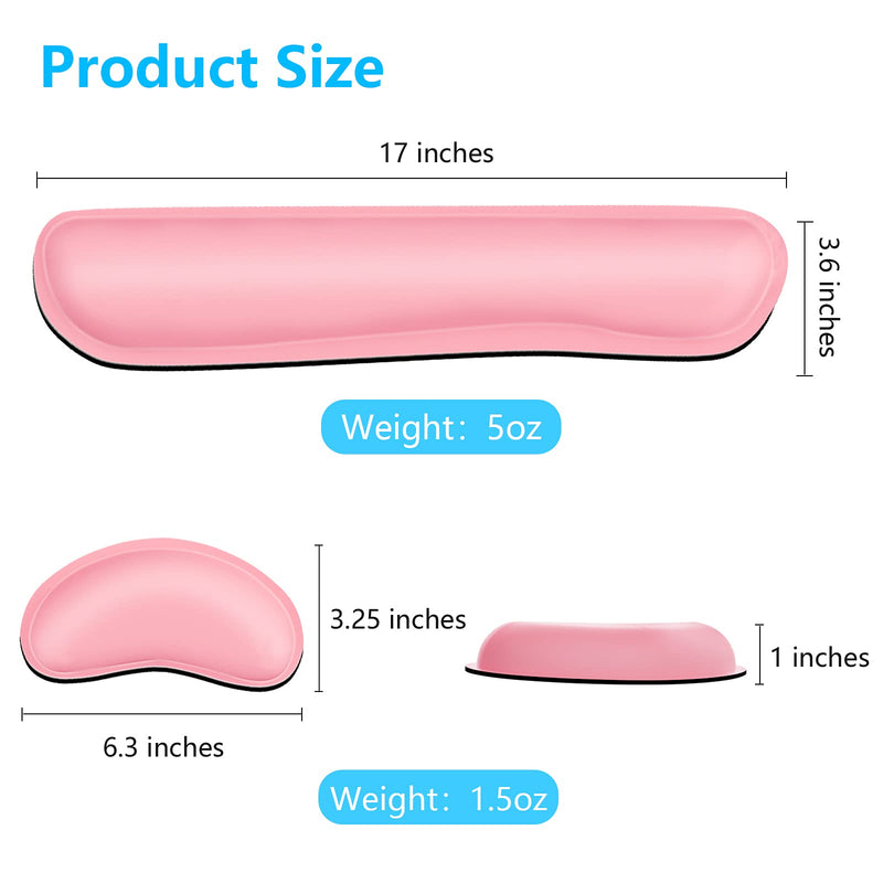 [Australia - AusPower] - DAPESUOM Keyboard Wrist Rest Pad, Mouse Wrist Rest Support, Ergonomic Mouse Pad, Upgrade Cleanable PU Leather Keyboard Wrist Pillow Rest Pad, Widened Memory Foam Set, Easy Typing, Pain Relief, Pink 