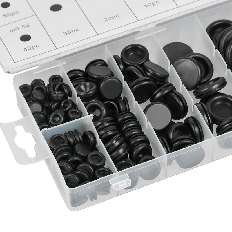 [Australia - AusPower] - 170 PCS Rubber Grommet Firewall Hole Plug Set Electrical Wire Gasket Kit, Rubber Grommets for Wiring Assortment Kit of Drill Hole 1/4" 3/8" 1/2" 5/8" 3/4" 7/8" 1" Rubber Grommet Kit Closed 
