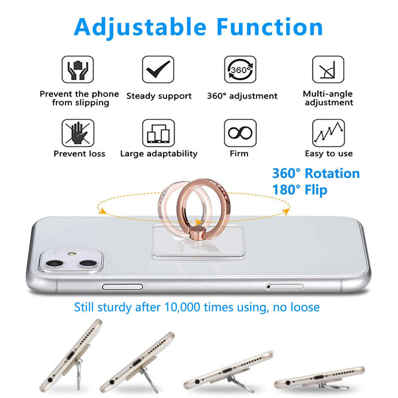 [Australia - AusPower] - Kinizuxi Cell Phone Ring Holder Stand 5 Pack Silver, Transparent Phone Ring Holder Finger Kickstand 360° Rotation, Clear Phone Ring Grip Compatible with Various Mobile Phones and Tablet 
