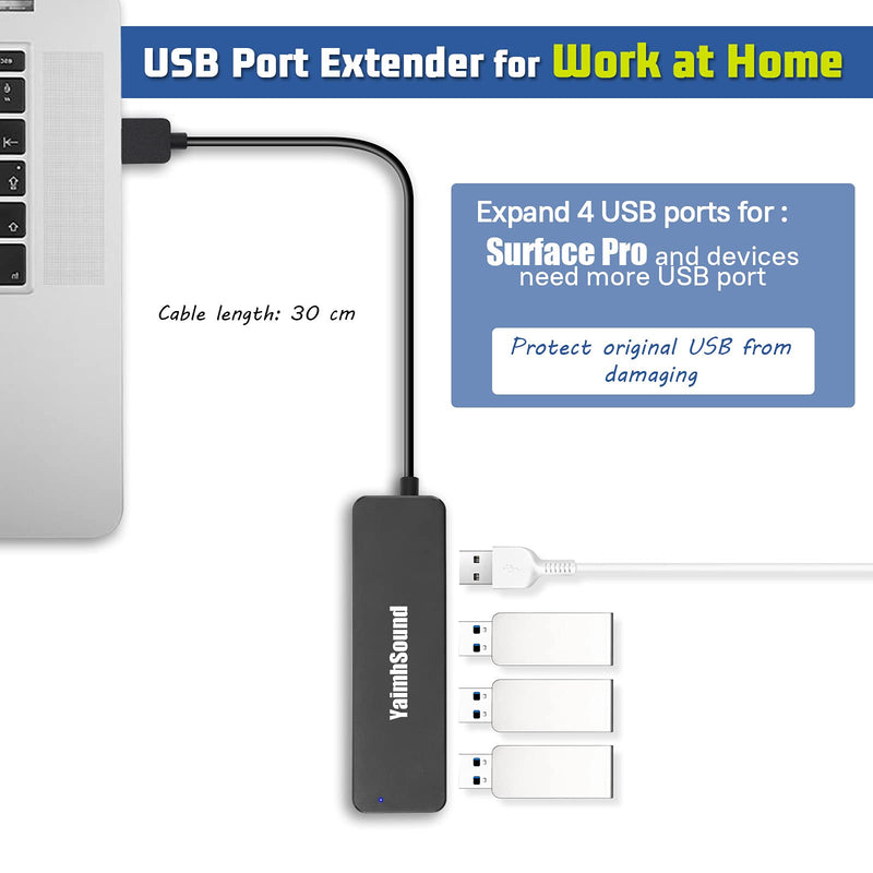 [Australia - AusPower] - 4-Port USB Hub 3.0, YaimhSound USB Splitter for Laptop, Keyboard and Mouse Adapter for Dell, Asus, HP, MacBook Air, Surface Pro, Acer, Xbox, Flash Drive, HDD, Console, Printer, Camera 