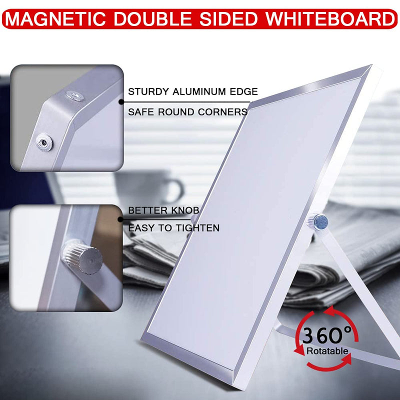 [Australia - AusPower] - Dry Erase White Board, Double-Sided Magnetic White Board with Stand, 5 Magnetic Markers, 6 Magnets, 1 Eraser, Portable White Board Easel for Drawing, Memo, Office, School (12" x 12") 12" x 12" 