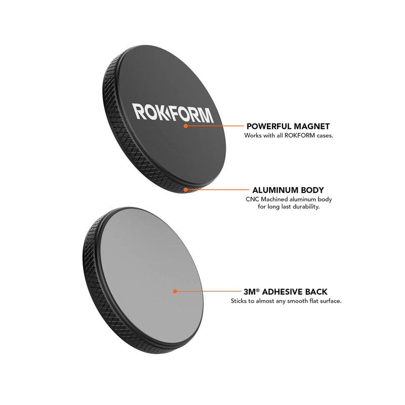 [Australia - AusPower] - Rokform - Low Pro Magnetic Phone Mount, 1-Inch Phone Magnet for Car, 3M VHB Adhesive Holder Mounts to almost any Flat Surface, Compatible with all Rokform Cases (Black) 