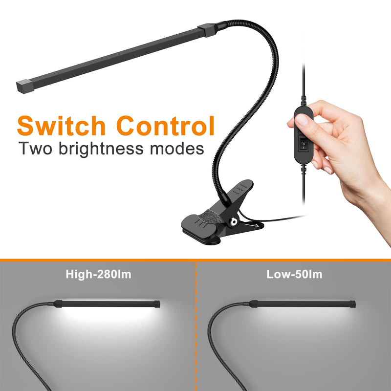 [Australia - AusPower] - LEPOWER Led Clip on Light / Reading Light with Gooseneck 5W Piano Light Color Temperature Changeable Clip Light (Metal) Black 