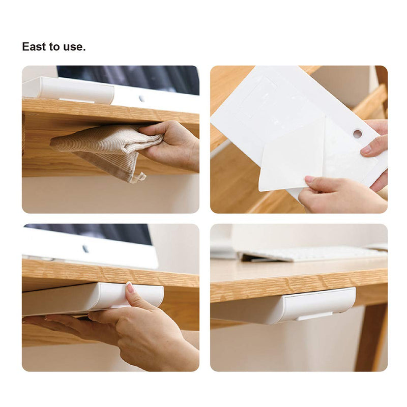 [Australia - AusPower] - Handy Stick On Plastic Hidden Drawer, Set of 2 Self Adhesive Mini Attachment Drawers, Convenient Office Under Desk Shelf Organizer Large Grey Small White Drawers Unit For Desktop Organizer 