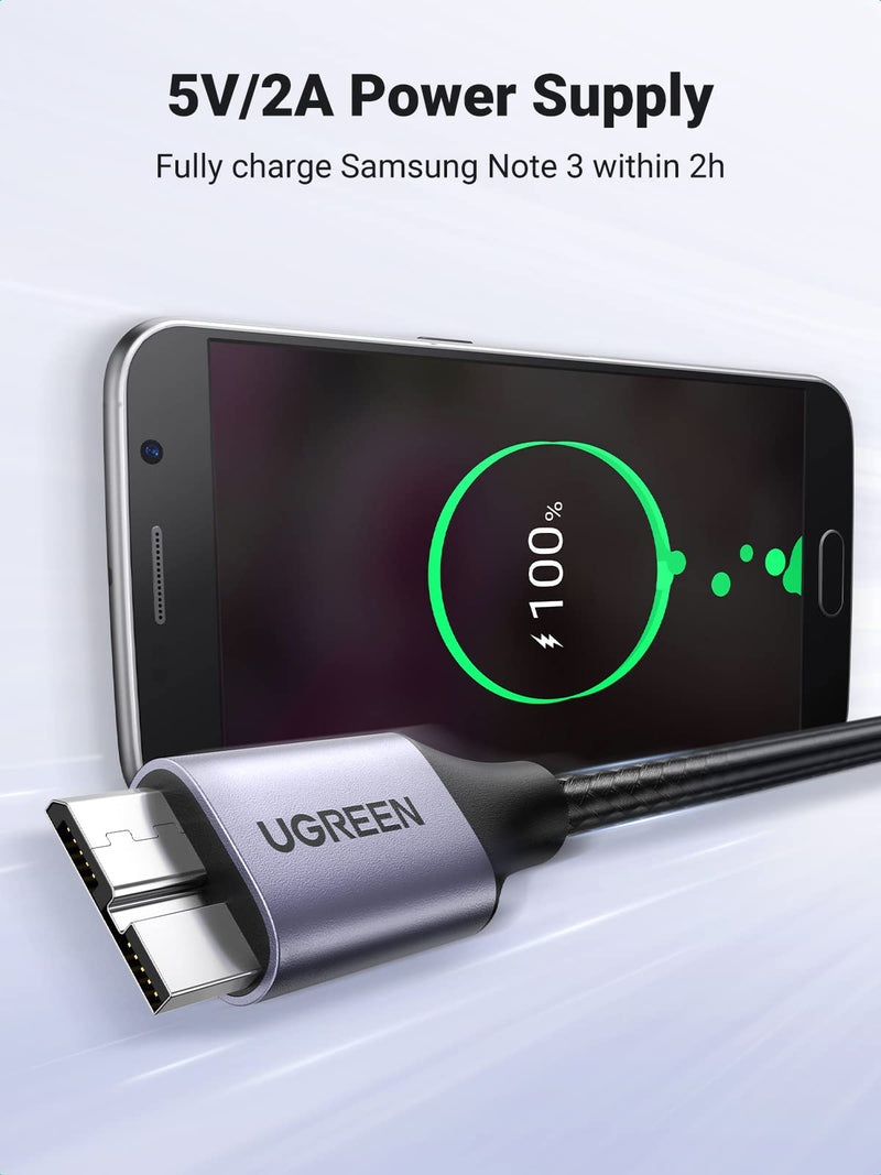 [Australia - AusPower] - UGREEN Micro USB 3.0 Cable, USB 3.0 A to Micro B Cord Nylon Braided External Hard Drive Cable Compatible with Samsung Galaxy S5, Note 3/Pro 12.2, Western Digital, Toshiba, My Passport, etc 6 FT 6.6 ft 
