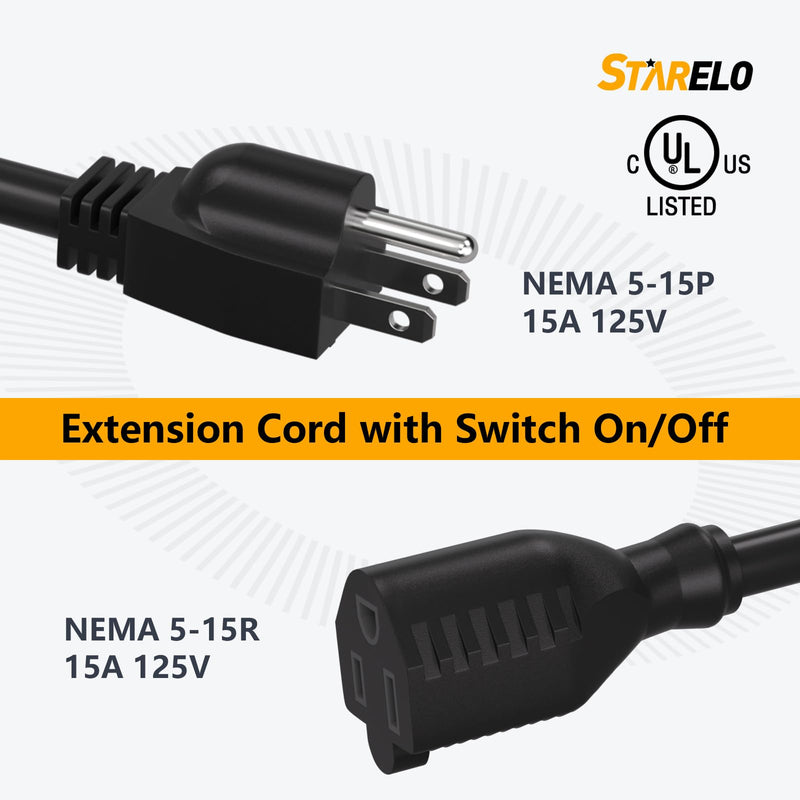 [Australia - AusPower] - STARELO 3FT Extension Cord with Waterproof Switch + NEMA 5-15P & 5-15R 5SET. 
