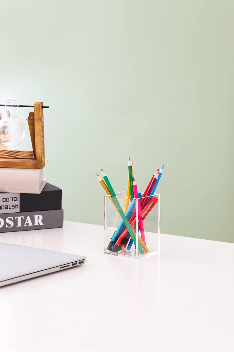 [Australia - AusPower] - Acrylic Home, Office Storage Organizer Pen Holder,Kitchen Utensil & Silverware Caddy Bin,1 Compartments- Container for Cabinets,Drawers, Desks, Workspace-for Pens, Pencils, Highlighters, Clips,sliverware- 3×3×4.4 Inch - Clear 1 compartment 