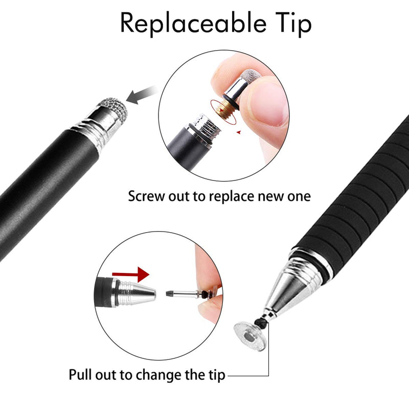 [Australia - AusPower] - MEKO Universal Stylus,[2 in 1 Precision Series] Disc Stylus Touch Screen Pens for All Capacitive Touch Screens Cell Phones, Tablets, Laptops Bundle with 6 Replacement Tips - (2 Pcs, Black/Black) *Black/Black 