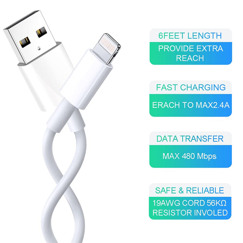 [Australia - AusPower] - iPhone Charger, JAHMAI 5Pack 6ft Lightning Cable[Apple MFi Certified]Fast Charging High Speed Data Sync Phone Cord Compatible with iPhone 13 12 11 Pro Max XS MAX XR XS X 8 7 Plus 6S SE iPad Mini White 
