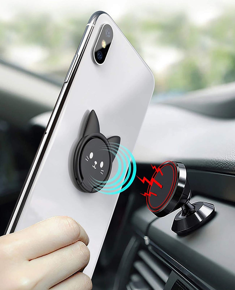 [Australia - AusPower] - LaMignonne Cell Phone Ring Holder Ultra-Thin Cute Cat Metal Finger Grip 360° Rotation 180° Flip Kickstand Phone Grip for Magnetic Car Mount Compatible with All Smartphones (Black) Black 